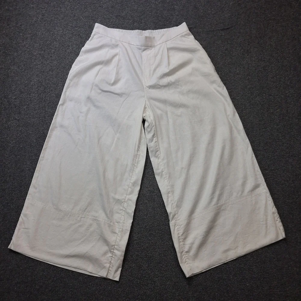 Banana Republic White Linen Blend High Rise Extra Wide Leg Pants Womens Medium